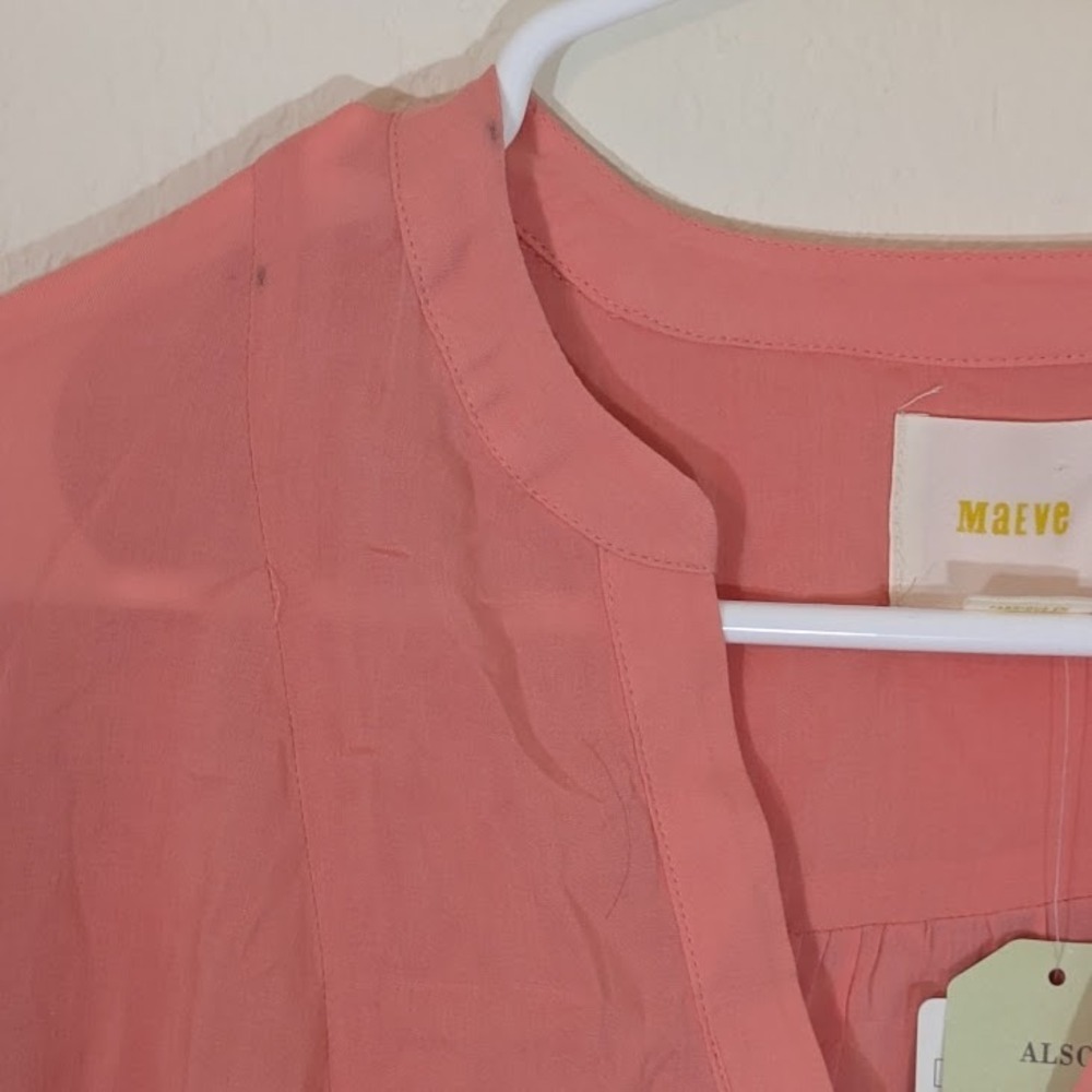Anthropologie Maeve Peach LS Tunic Blouse Hanky Hem Henley Top NWT Size 6 - Picture 4 of 10
